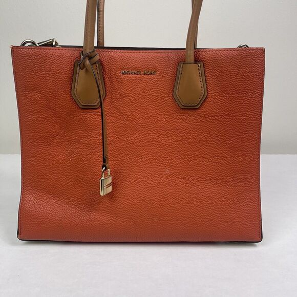 Michael Kors Studio Mercer Large Leather Tote Orange Acorn Handbag Purse Edgy - Picture 3 of 16